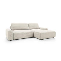 ECKSOFA OSSO Creme Velours-Stoff mit Schlaffunktion - Creme, Holz (264/162cm) - MASSENO