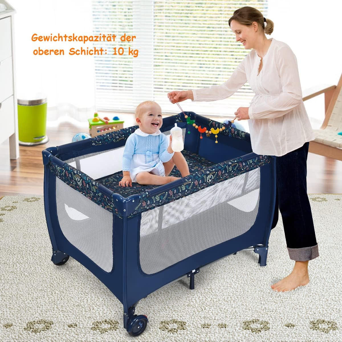 BABYBETT 2 in 1 Reisebett klappbar Blau - Blau, Textil - COSTWAY