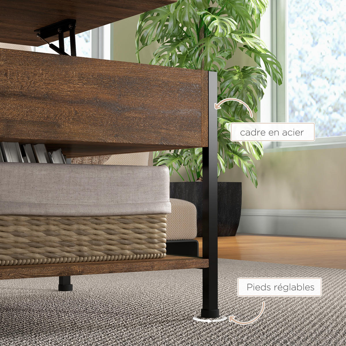 COUCHTISCH DE-15750 klappbare Platte Rostbraun - Braun, Holzwerkstoff (100/60/46cm) - ComfortXL