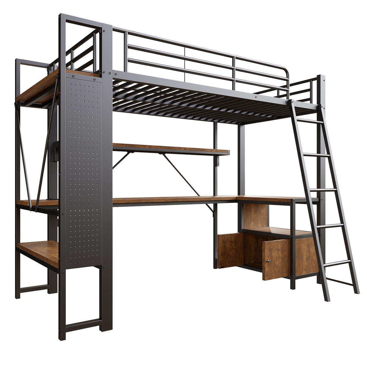 HOCHBETT 90/200 cm Schwarz aus Metall mit Schreibtisch und Stauraum - Schwarz, Metall (90/200cm) - OKMYHOME