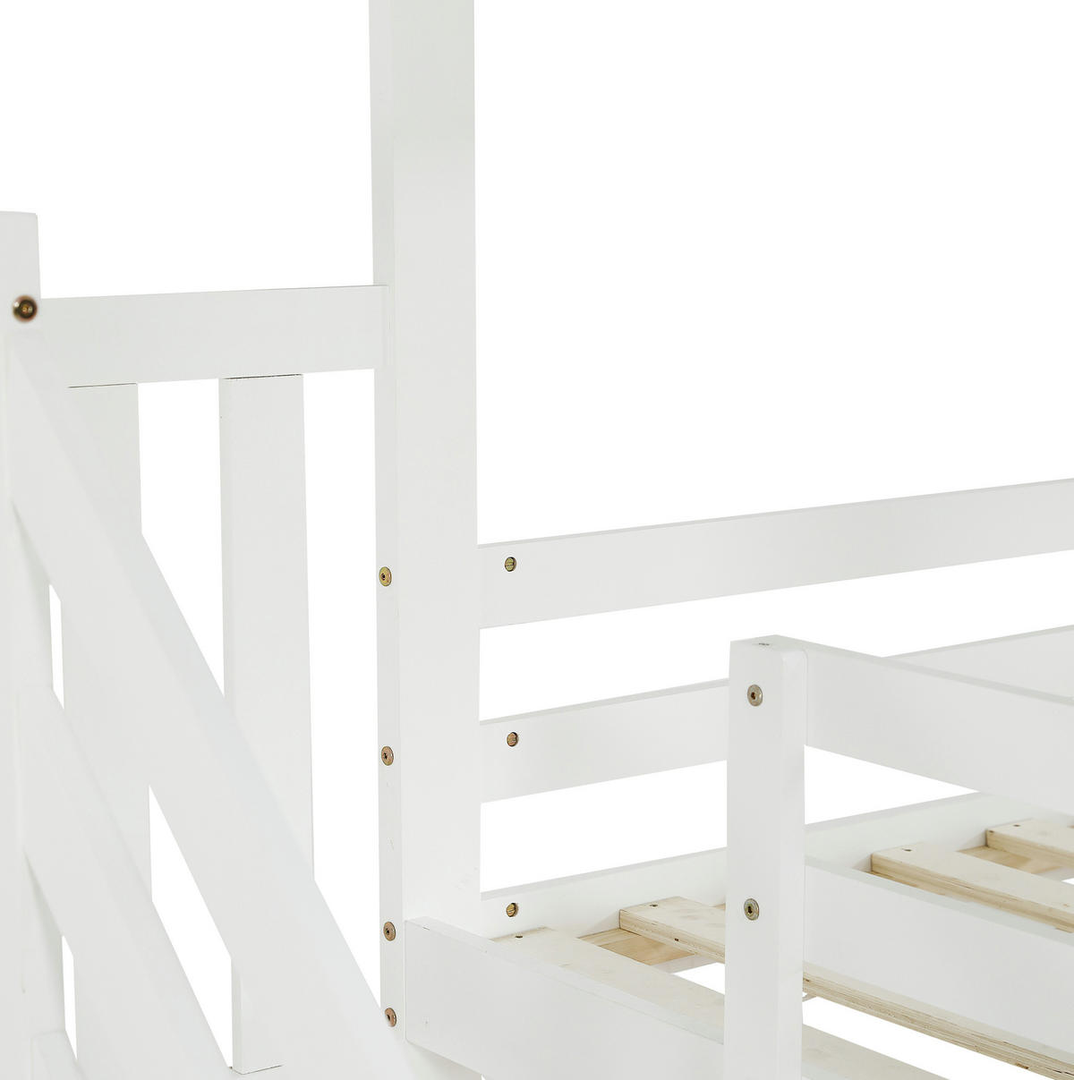 ETAGENBETT 90/200 cm in Weiß/Grau mit Stauraumtreppe, Dach und Fenster - Weiß, Holzwerkstoff (90/200cm) - OKMYHOME