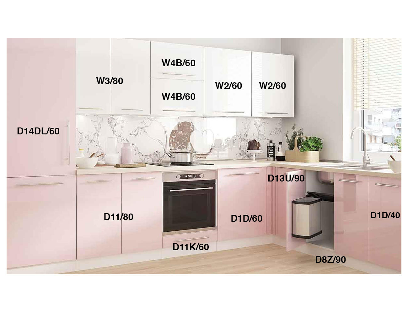 WINKELKÜCHE Brerra Cdb hellrosa / reinweiß lackiert / weiß matt 12-teilig - Hellrosa/Weiß, Holzwerkstoff (310/210/207cm) - Feldmann-Wohnen