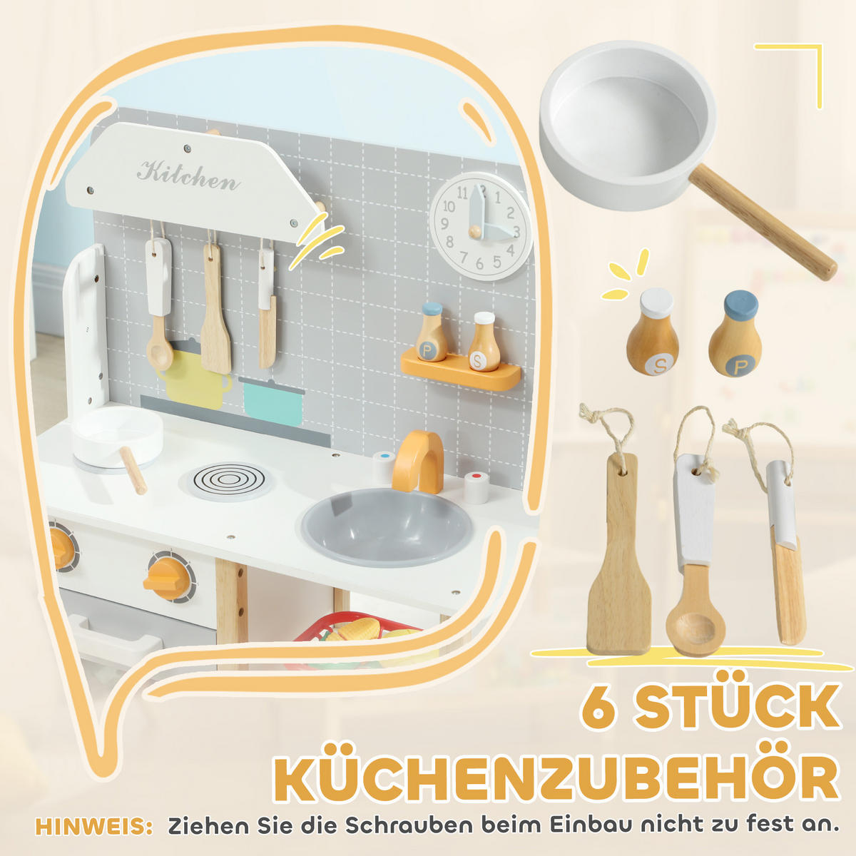 KINDERKÜCHE - Grau, Holzwerkstoff (57/26/82cm) - AIYAPLAY
