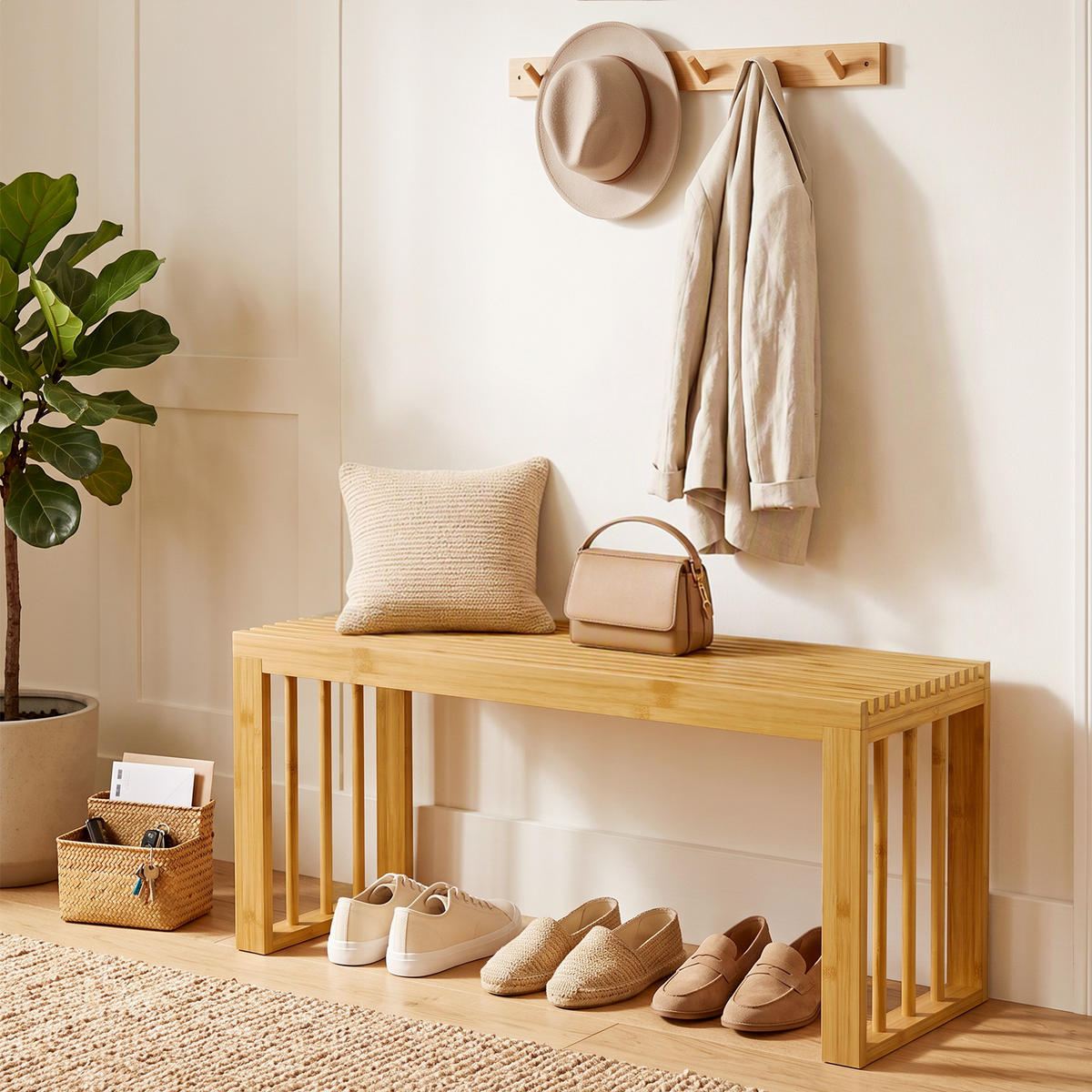 SCHUHBANK Bambus Naturholz - Naturfarben, Holz/Bambusholz (33/43/90cm) - HOMCOM