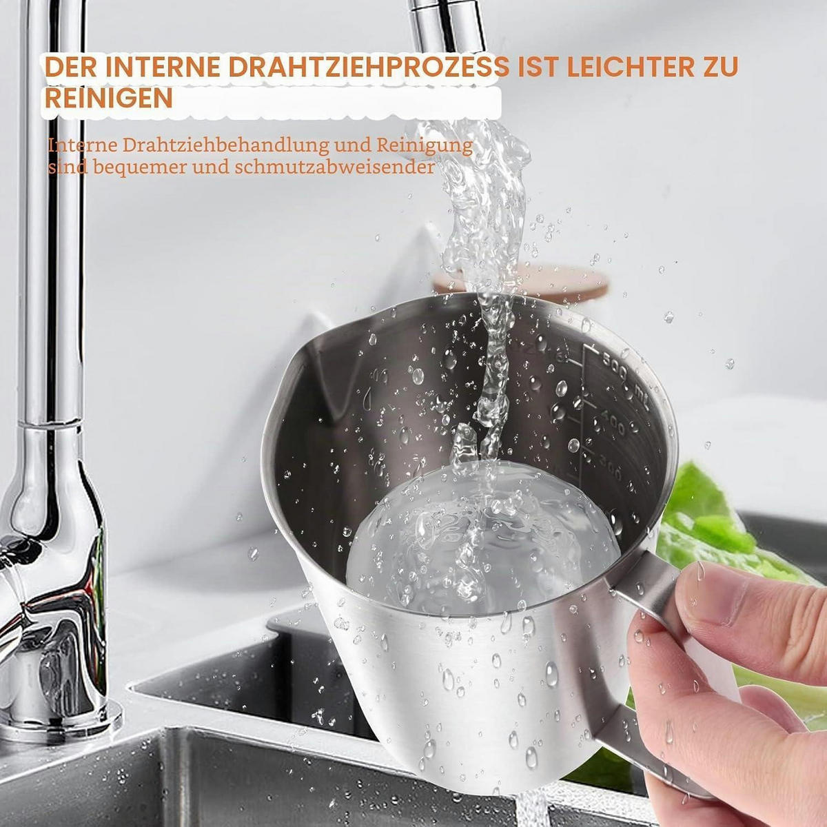 MESSBECHER Edelstahl 500 ml mit Ausgießer - Silberfarben, Metall (0.5L)