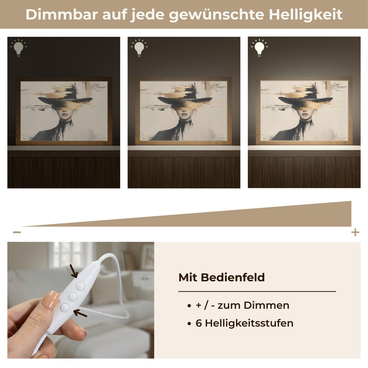 NÁSTĚNNÁ LAMPA Žena - klobouk - barva 30x20 cm - krémová, kompozitní dřevo (30/20/8cm) - OnlyWow
