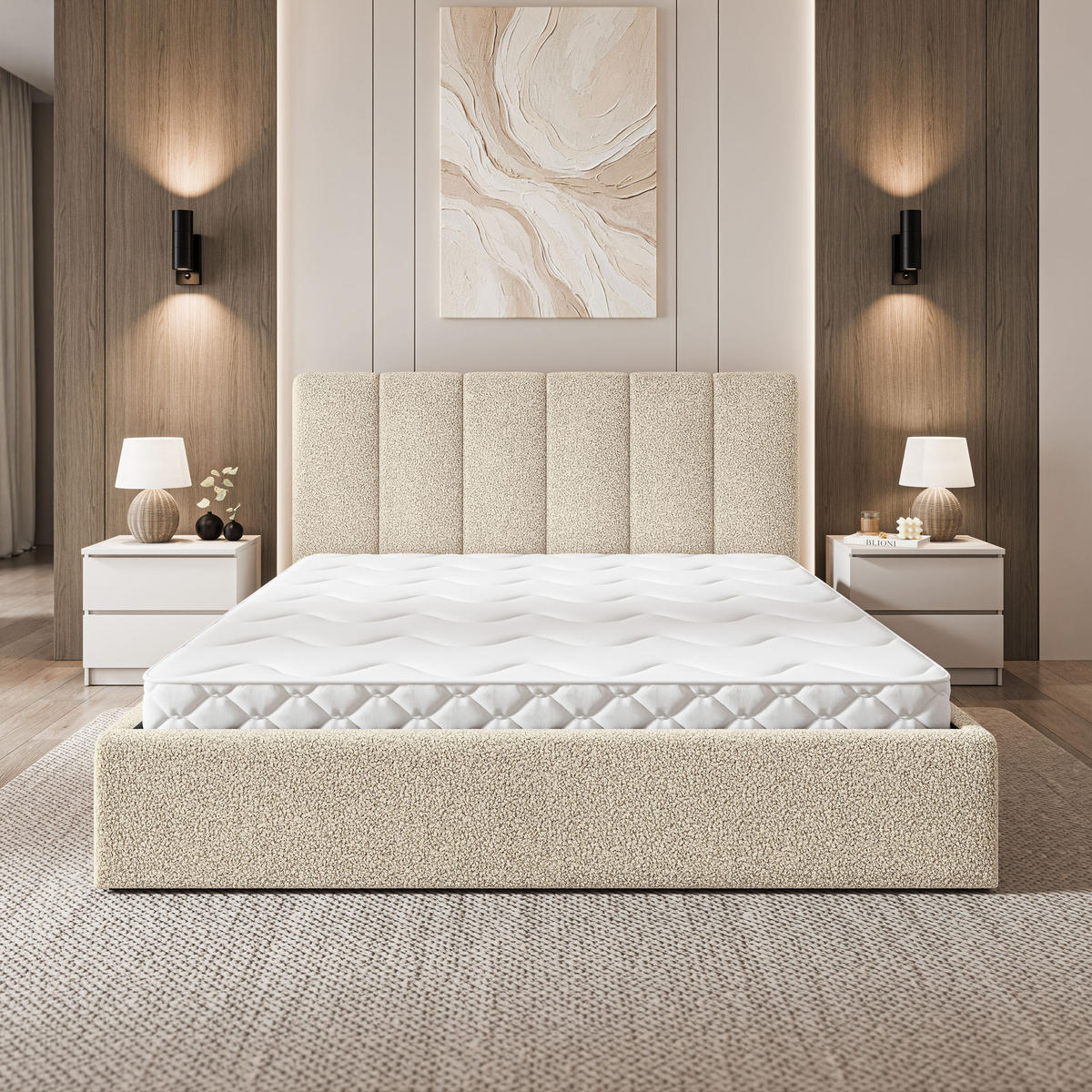ČALOUNĚNÁ Postel NEMIS 160x200 cm Krémová - krémová, kompozitní dřevo/textil (160/200cm) - MASSENO