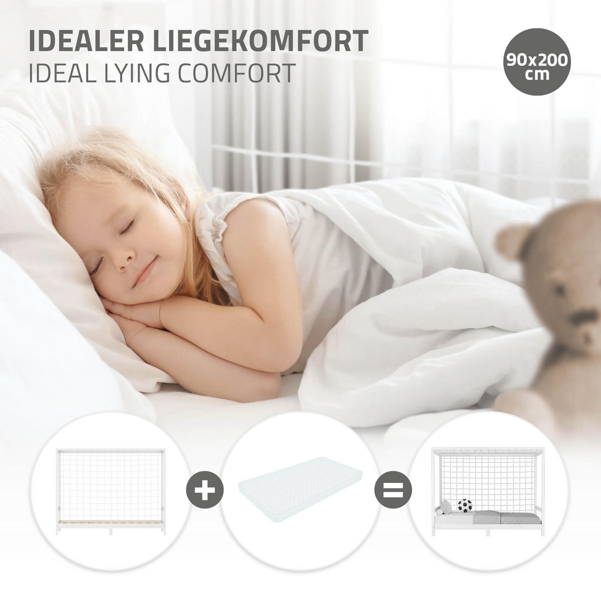 KINDERBETT Fußballtor 90x200 cm Weiß - Weiß, Holz (90/200cm) - ML-DESIGN