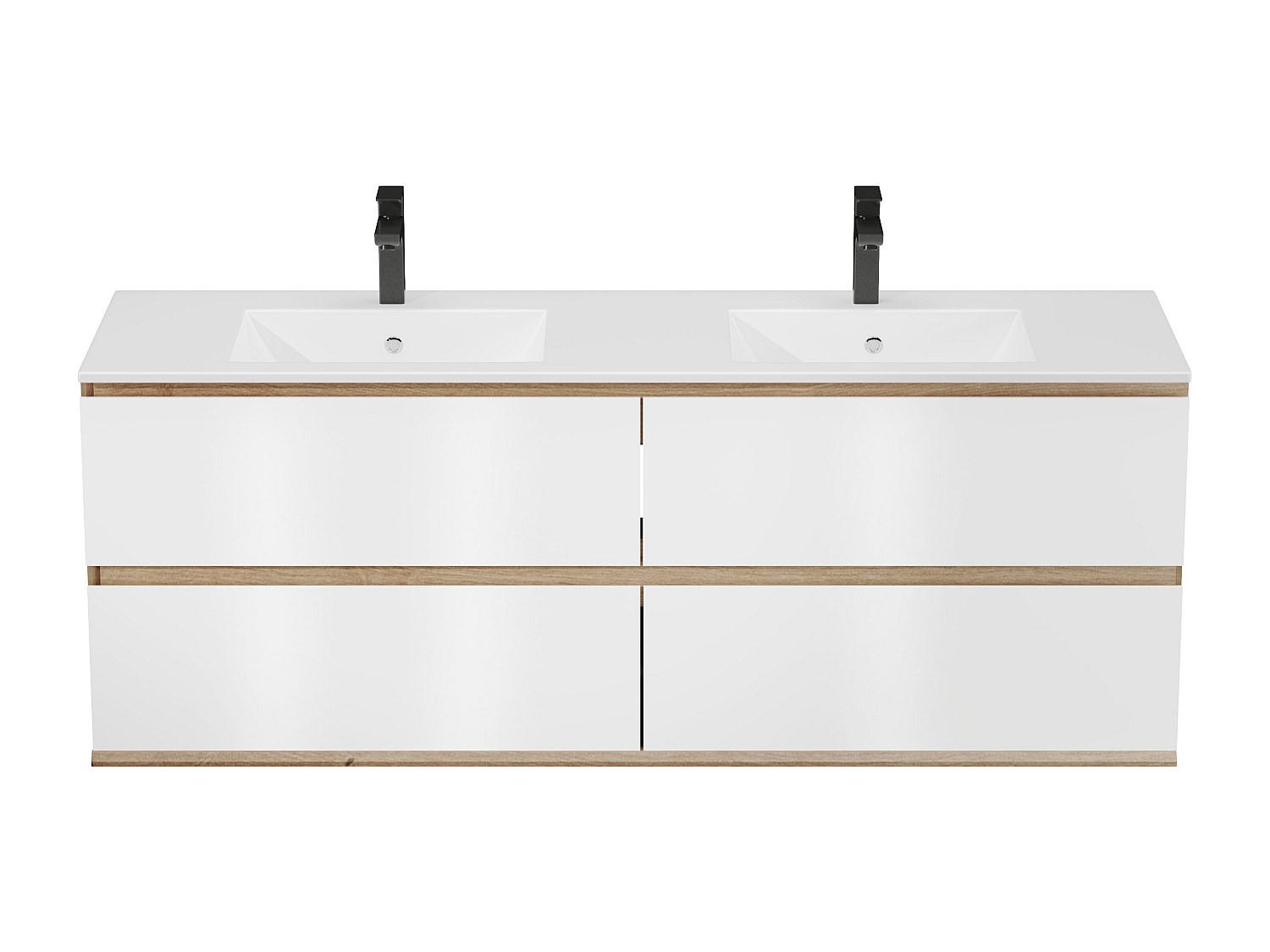 DOPPELWASCHTISCH - 150 cm x 45.5 cm - Holz, Platte - Naturfarben Hell, Weiß - SABURI - Naturfarben/Weiß, Holz (150/55/45.5cm) - Vente-Unique