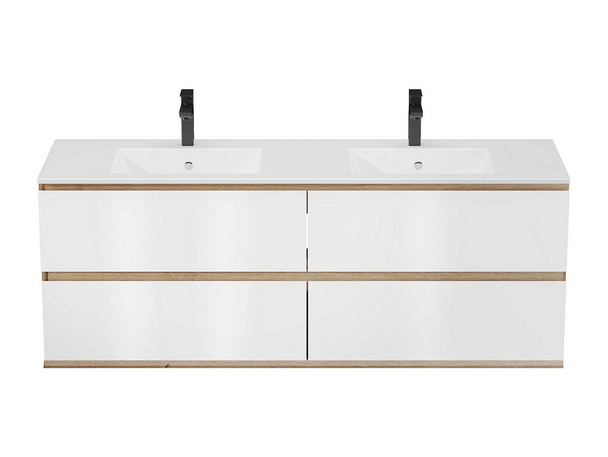 DOPPELWASCHTISCH - 150 cmcm x 45.5 cmcm - Holz, Platte - Naturfarben Hell, Weiß - SABURI - Naturfarben/Weiß, Holz (150/55/45.5cm) - Vente-Unique