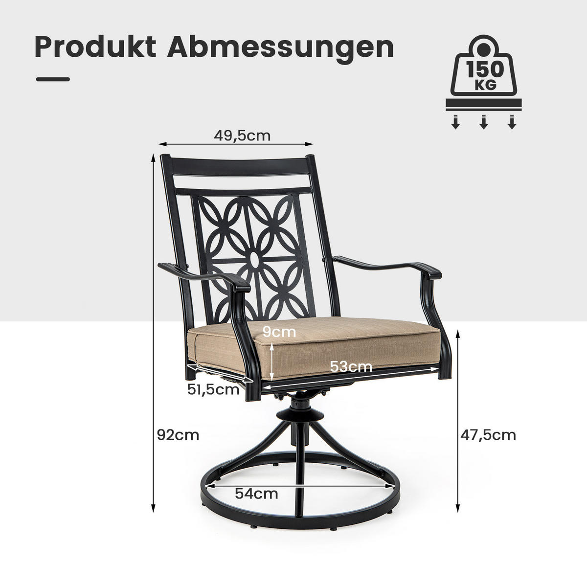 DREHSESSEL Schwarz(2er-Set) - Schwarz, Metall (60/92/70cm) - COSTWAY