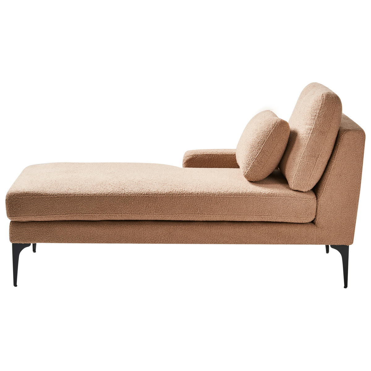 ČALOUNĚNÉ LEHÁTKO CHAISE LONGUE PRAVOSTRANNÉ Bouclé Pískově béžové Ewron - černá/písková barva, textil (150/70/72cm) - Beliani