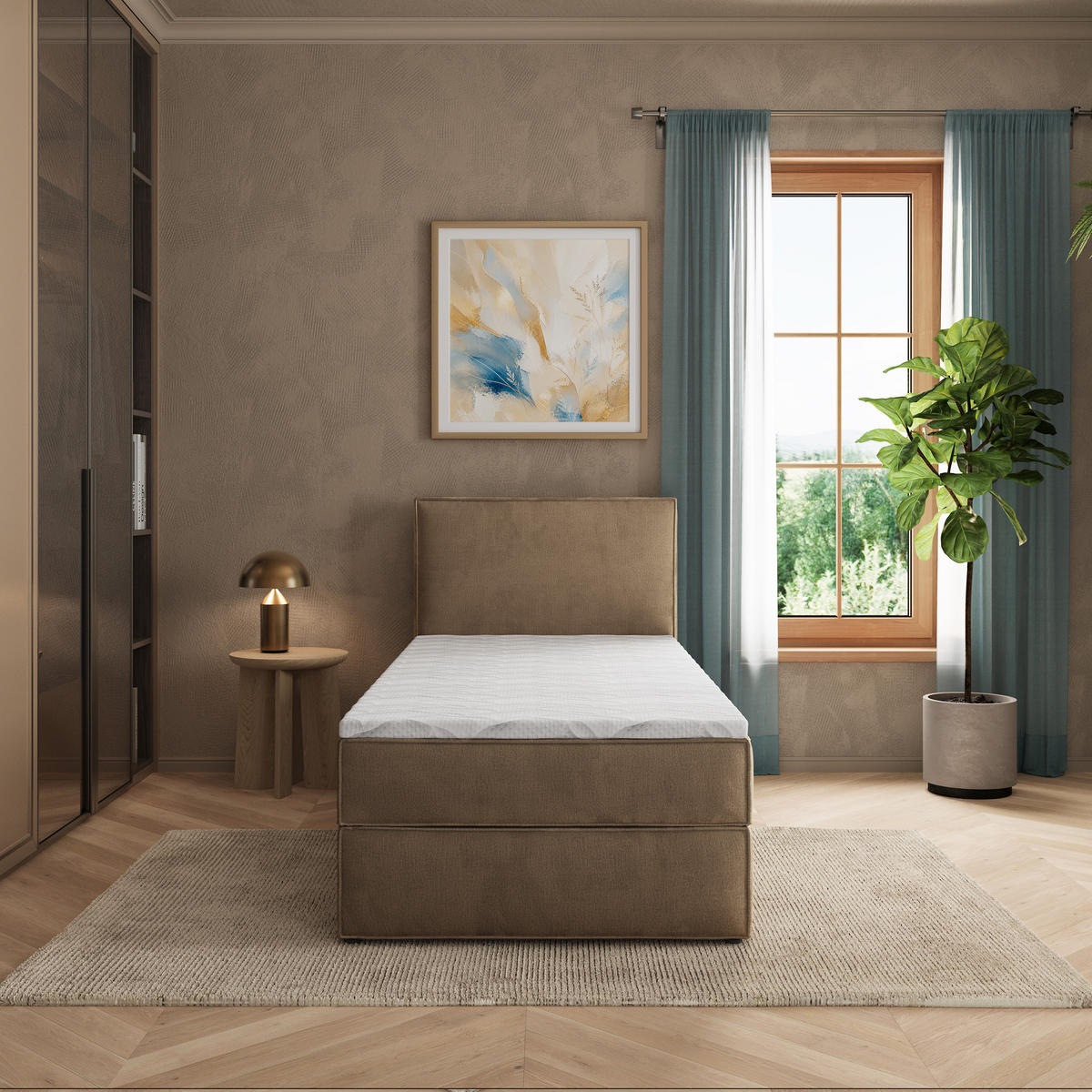 BOXBETT PELLIO 90x200 cm mit Matratze und Topper - Beige - Beige, Holz (90/200cm) - MASSENO