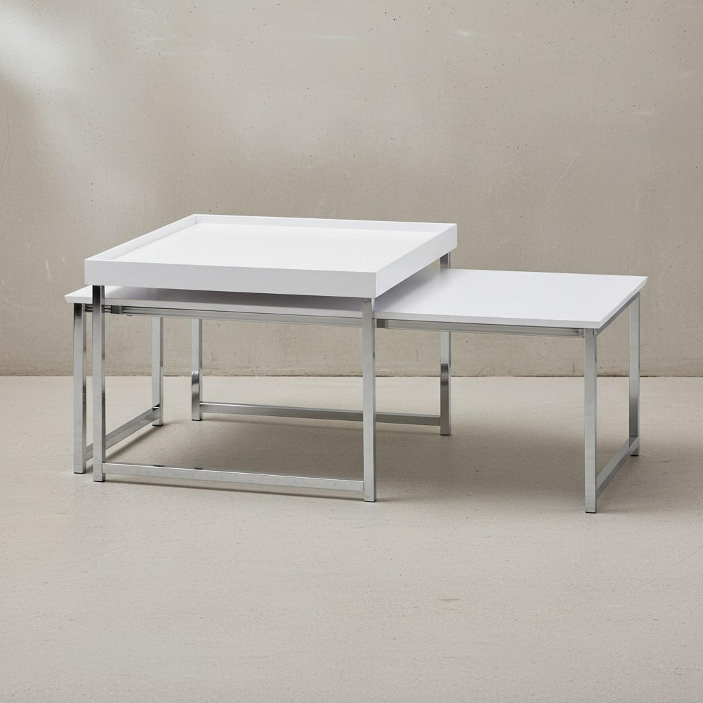COUCHTISCH 2er Set Holz Metall Ineinanderschiebbar SILVANUS, Weiß 110x60x45 cm - Weiß, Holz/Metall (60/110/45cm) - KADIMA DESIGN