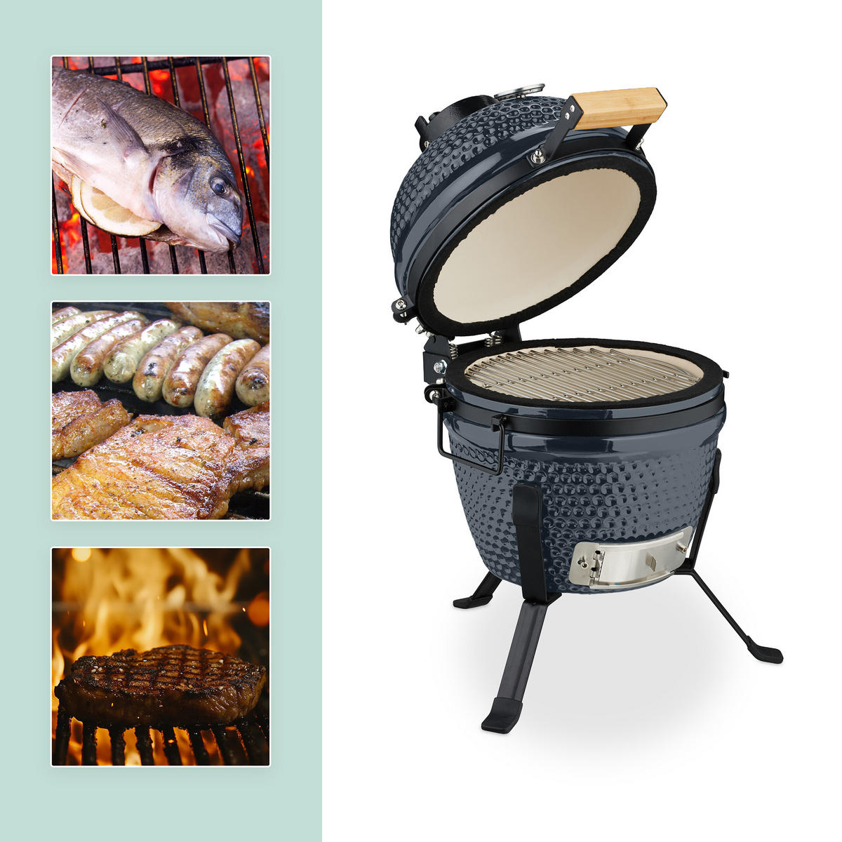 KAMADO-GRILL - Grau, Keramik/Metall (34/56.5cm) - Relaxdays