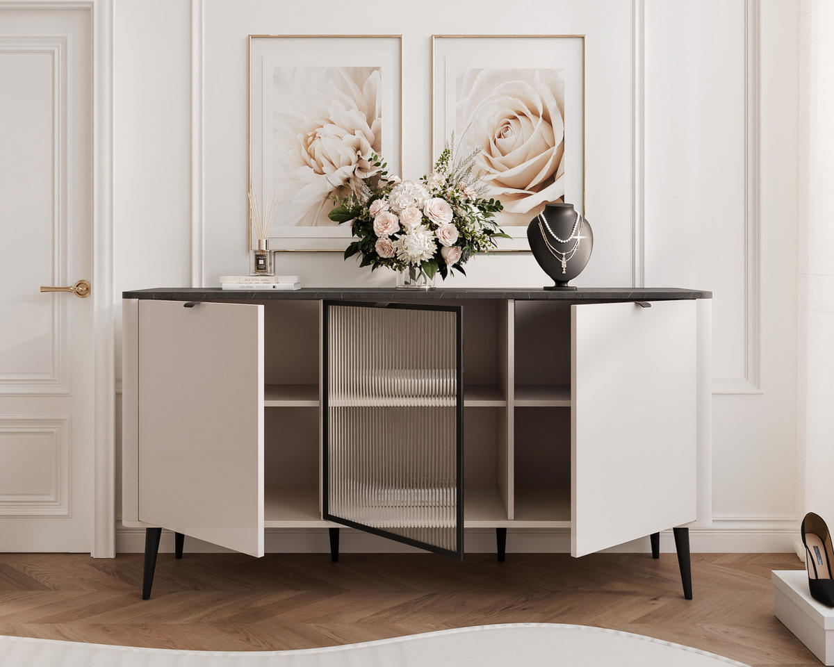 KOMMODE NAVANI 160/40/82 cm Cashmere/Grau - Goldfarben/Schwarz, Holzwerkstoff/Metall (160/82/40cm) - Idohome