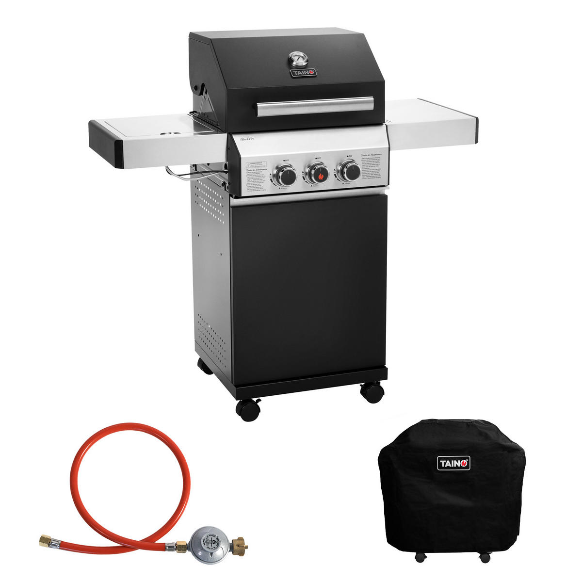 GASGRILL BLACK 2+1 Set - Schwarz, Metall (50/115/116cm) - TAINO