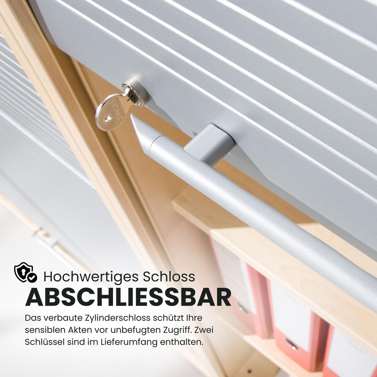 ROLLLADENSCHRANK - 5 Ordnerhöhen 40/90/200,4 cm in Grau/Silberfarben Bogengriff (Metall) - Silberfarben/Grau, Holzwerkstoff (90/200.4/40cm) - bümö