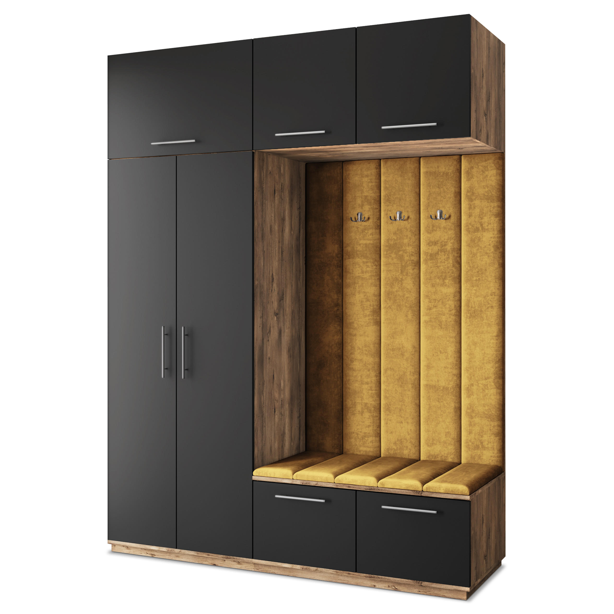 Masseno Garderobenschrank Eiche, Schwarz, Gelb 180x240x60 cm