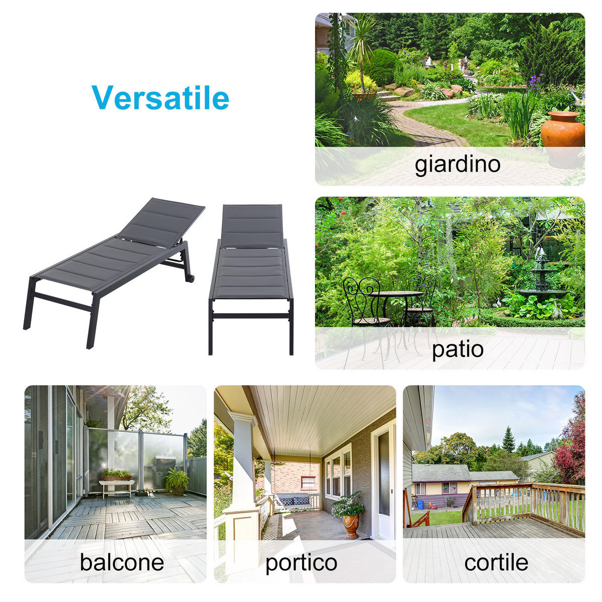 SONNENLIEGE 5-fach verstellbare Gartenliege 168*65*102 cm - Schwarz, Metall (168/102/72cm) - Vallsero