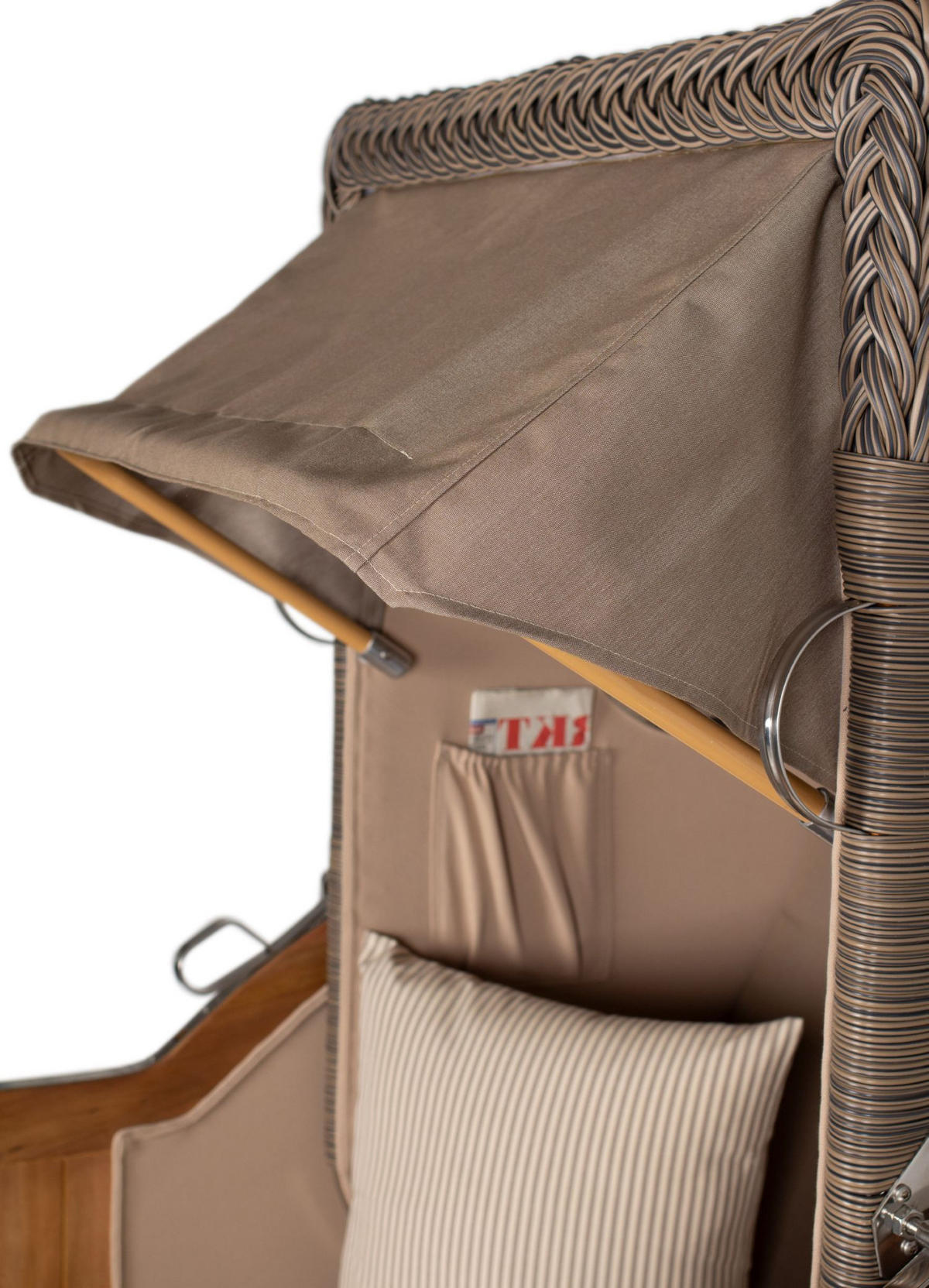 STRANDKORB Komplettset: Ammersee Single Teak Bullauge - PE grau - Modell 534 - Beige/Braun, Holz/Kunststoff (96/165/80cm) - bene living