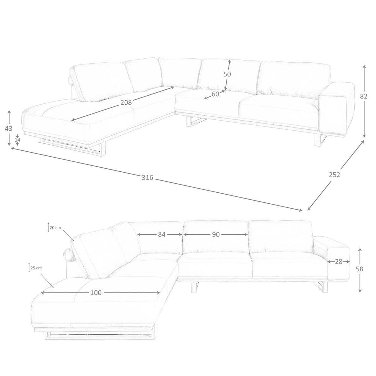 ECKSOFA Ecke Sandfarbe Honig 316/252/82 cm - Sandfarben/Honig, Leder (316/252cm) - ANGEL CERDA