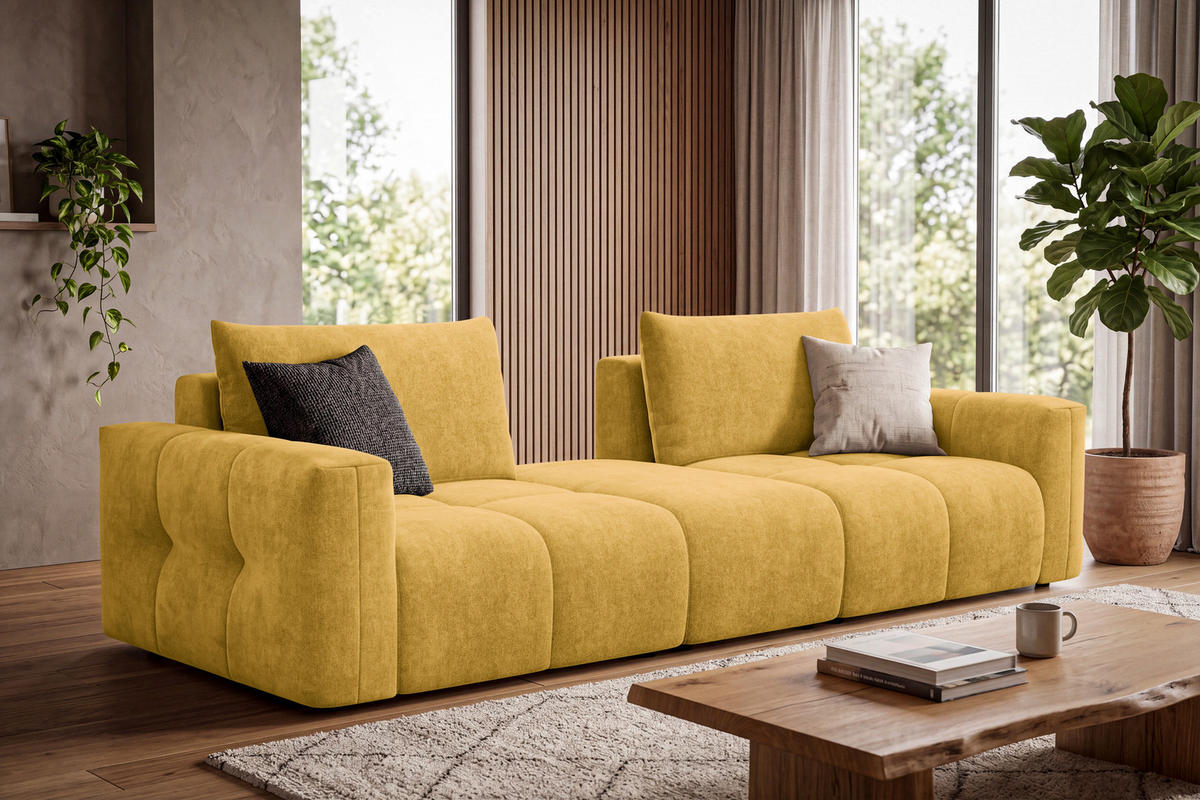 SOFA VERONA 4-Sitzer, Gelb - Gelb/Schwarz, Holz/Textil (282/83/110cm) - Courtois Laville