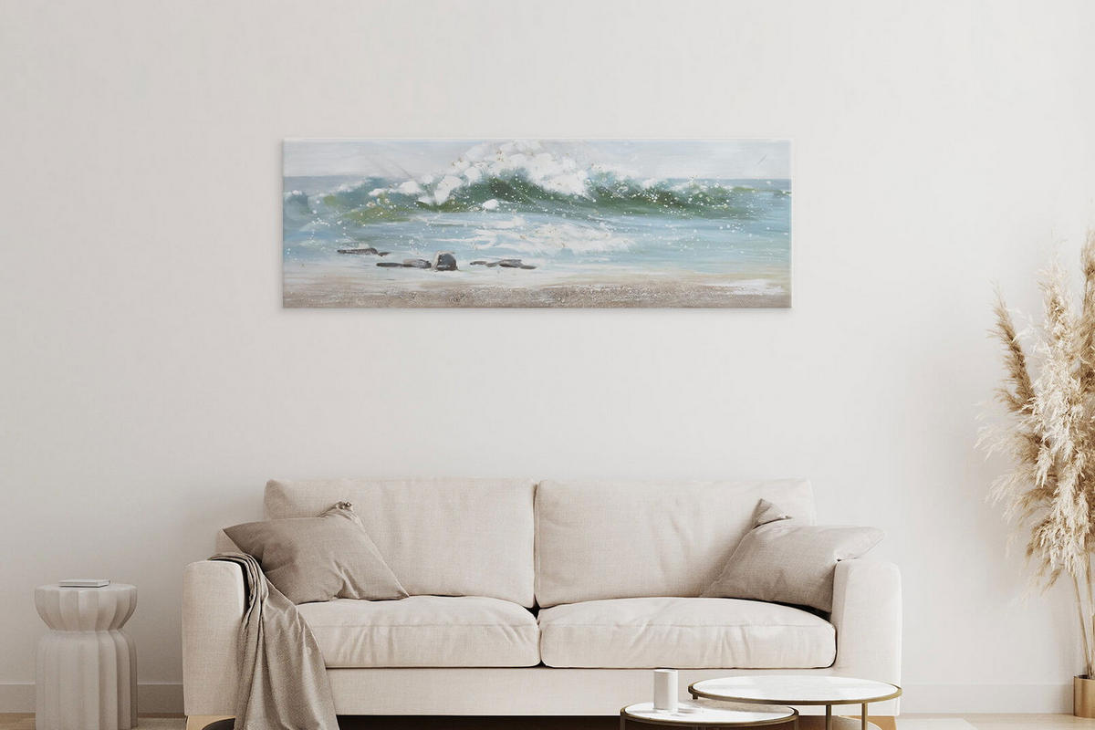 ACRYLBILD HANDGEMALT 150/50 cm - Blau/Weiß, Holz/Textil (150/50cm) - KUNSTLOFT