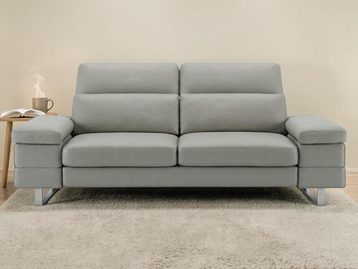3-SITZER Sofa Virage Echtleder Perlgrau - Hellgrau, Leder/Metall (212/75/109cm)