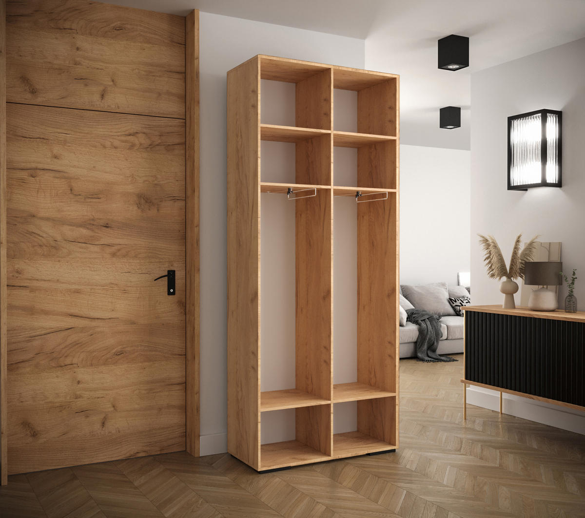 DREHTÜRENSCHRANK 236,7/100/47 2-türig - Alteiche/Goldfarben, Holz/Metall (100/236.7/47cm) - Abiks Möbel