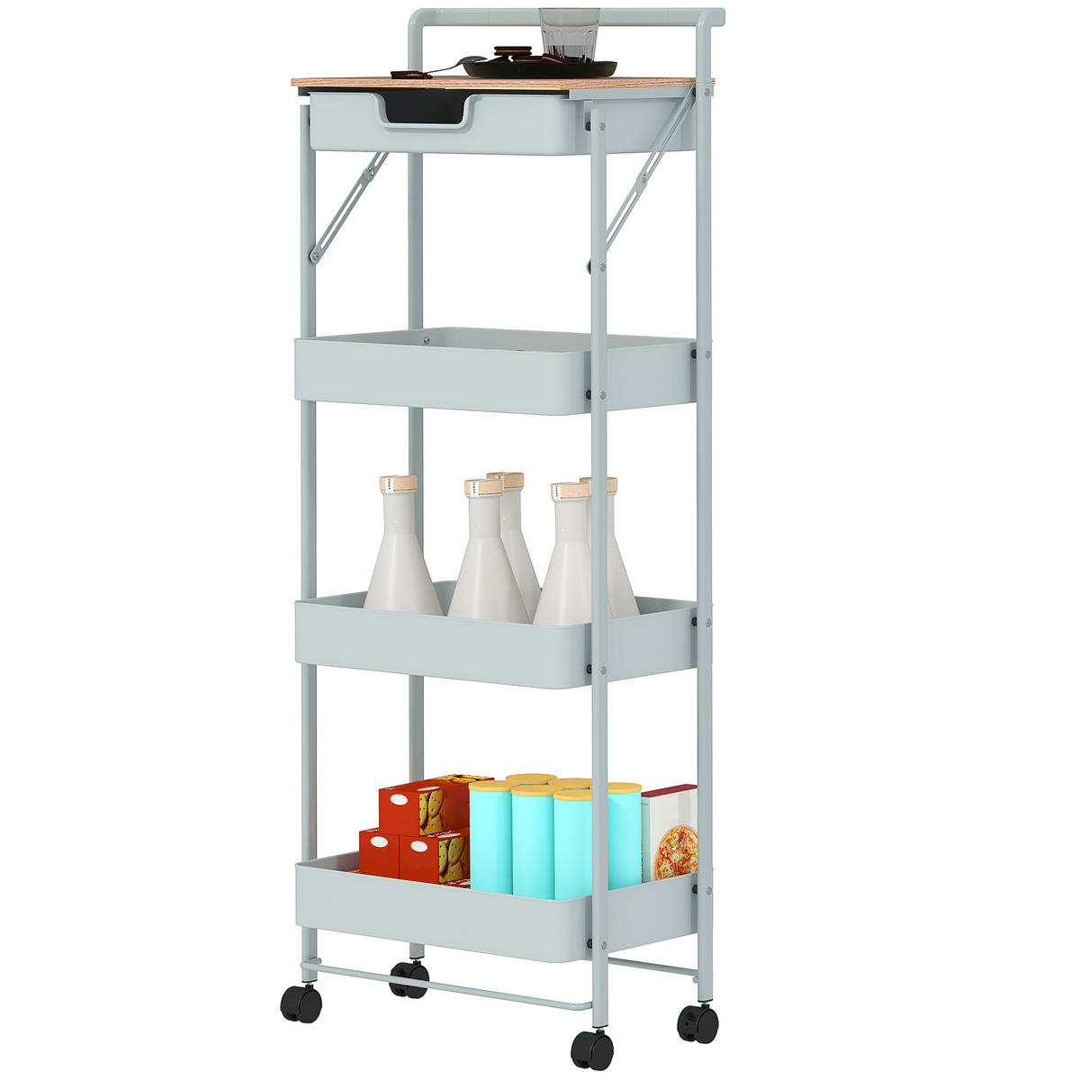 SERVIERWAGEN DE-12452 4 Ebenen mit Schublade und Plateau Grün - Grün, Kunststoff (29.5/117.5/45cm) - ComfortXL