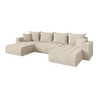 SEDACÍ SOUPRAVA DO U s funkcí spaní a úložným prostorem MILA-U 378x194x86 krémová velur - černá/krémová, kompozitní dřevo/textil (378/86/194cm) - ALTDECOR