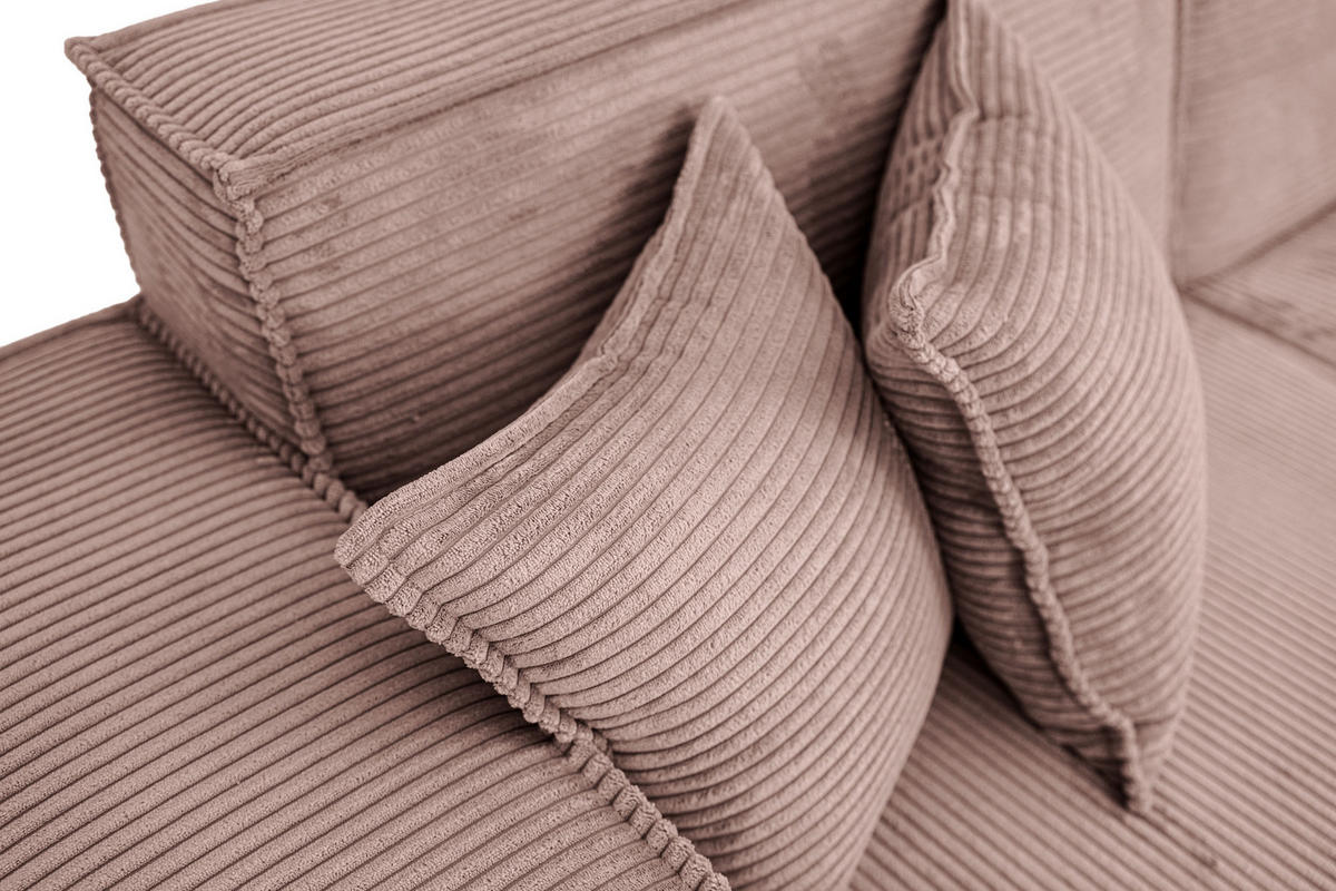 ECKSOFA Hana Loft 3-Sitzer Ecke Links, Cordstoff Chenille, Altrosa Rosa 241/80/168 cm - Schwarz/Rosa, Textil/Metall (241/168cm) - WFL GROUP