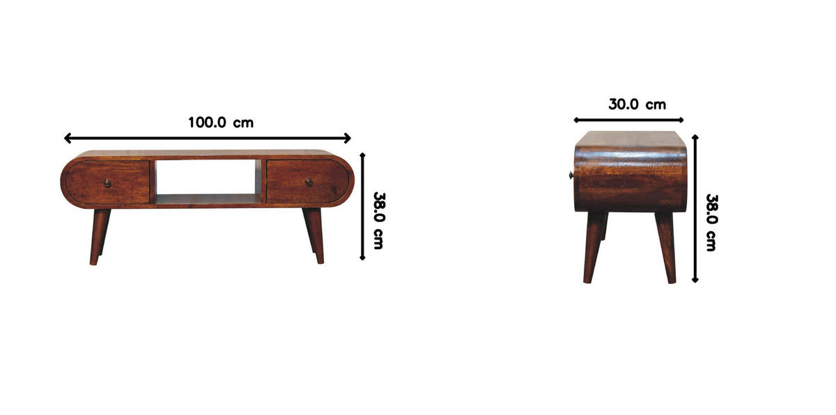 MEDIENANLAGE TV-Lowboard, 2 Schubladen, 1 offenes Fach, Nordische Beine, braun - Kastanienfarben/Messingfarben, Holz/Metall (100/38/30cm) - Artisan Furniture
