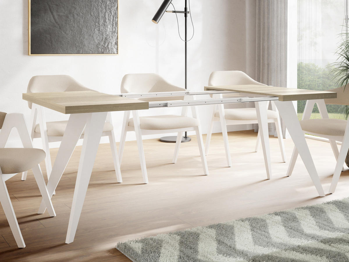 ESSTISCH Quadro quadratischer ausziehbarer, Sonoma Eiche 100-150/100/76 cm - Weiß/Sonoma Eiche, Holz/Holzwerkstoff (100/100/76cm) - WFL GROUP