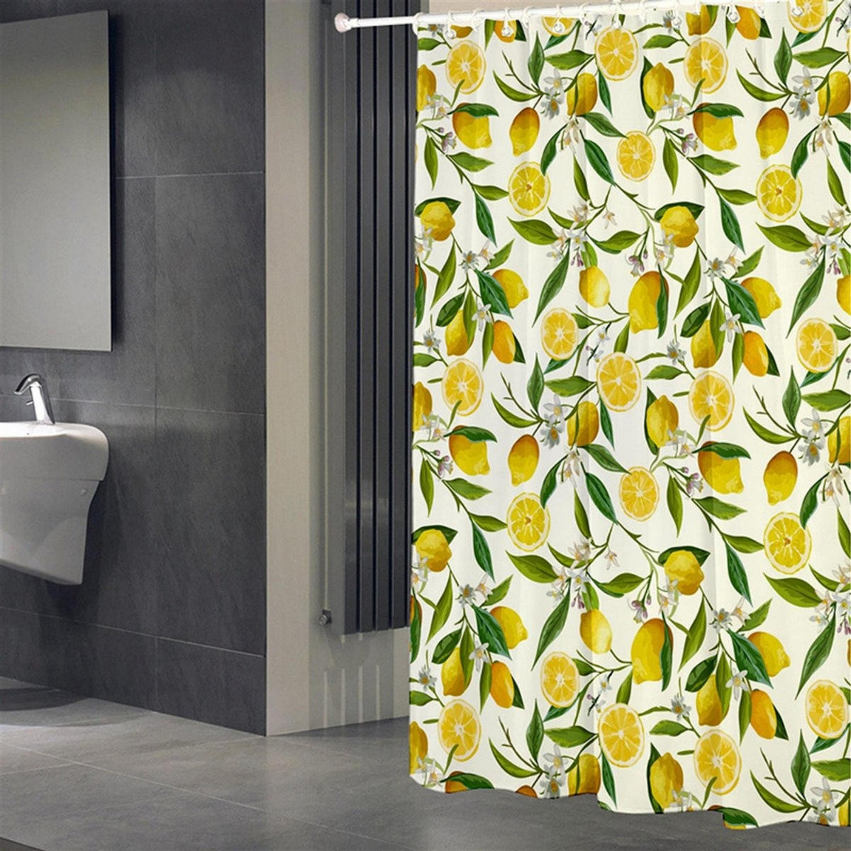 DUSCHVORHANG Gelb Gardenie Zitrone Polyester 120 x 180 cm schimmelresistent Ringe - Gelb/Multicolor, Textil (120/180cm) - MCBOSON