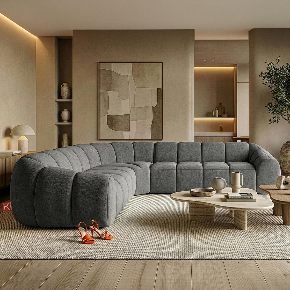 ECKSOFA RECHTS/LINKS FLAVA, Aschgrau - Grau, Holz/Holzwerkstoff (310/310cm) - KONSIMO®