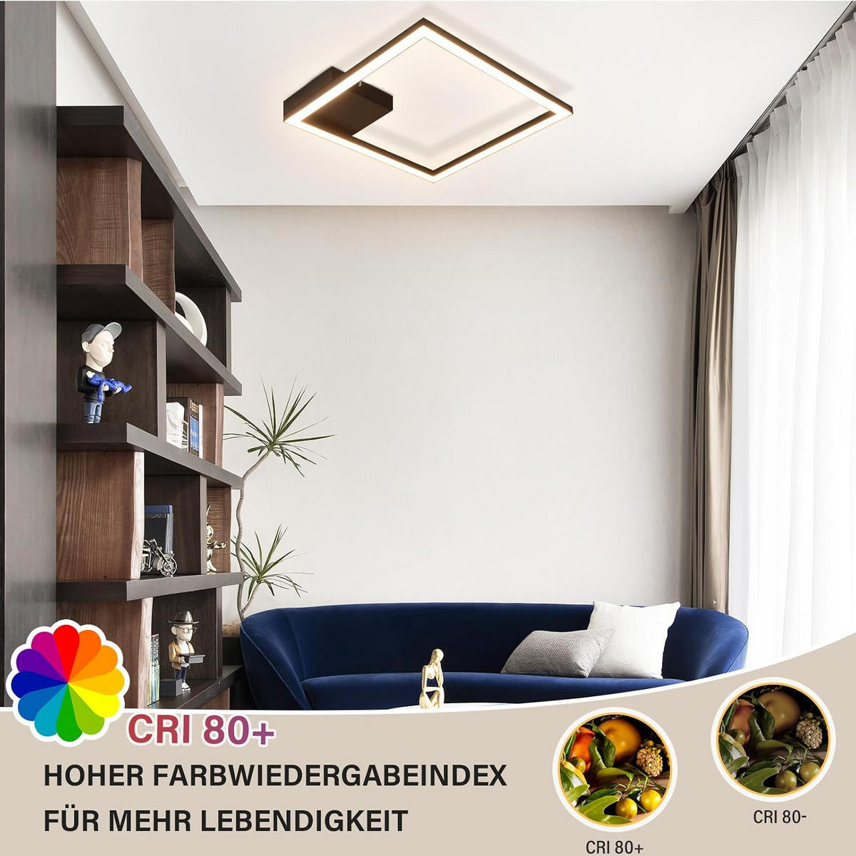 LED-DECKENLEUCHTE Wehrfluch 29.4/3.8/29.4 cm - Schwarz, Metall (29.4/29.4/3.8cm) - ZMH