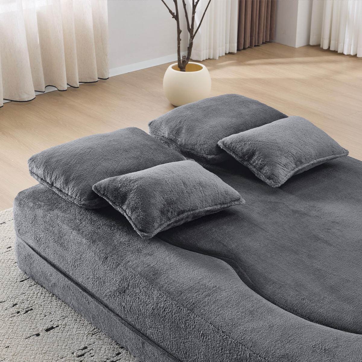 2-SITZER SCHLAFSOFA Flanell Blau & Grau mit 4 Kissen - Blau/Grau, Textil (198/76/120cm) - WISHDOR