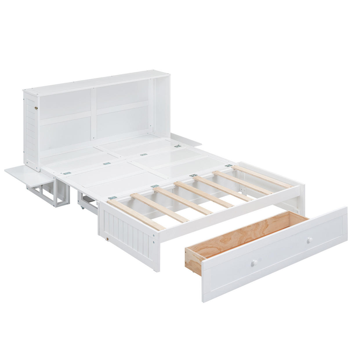 SCHRANKBETT Mobiles 140/200 cm Weiß mit Schublade und Regal - Weiß, Holz (140/200cm) - OKWISH