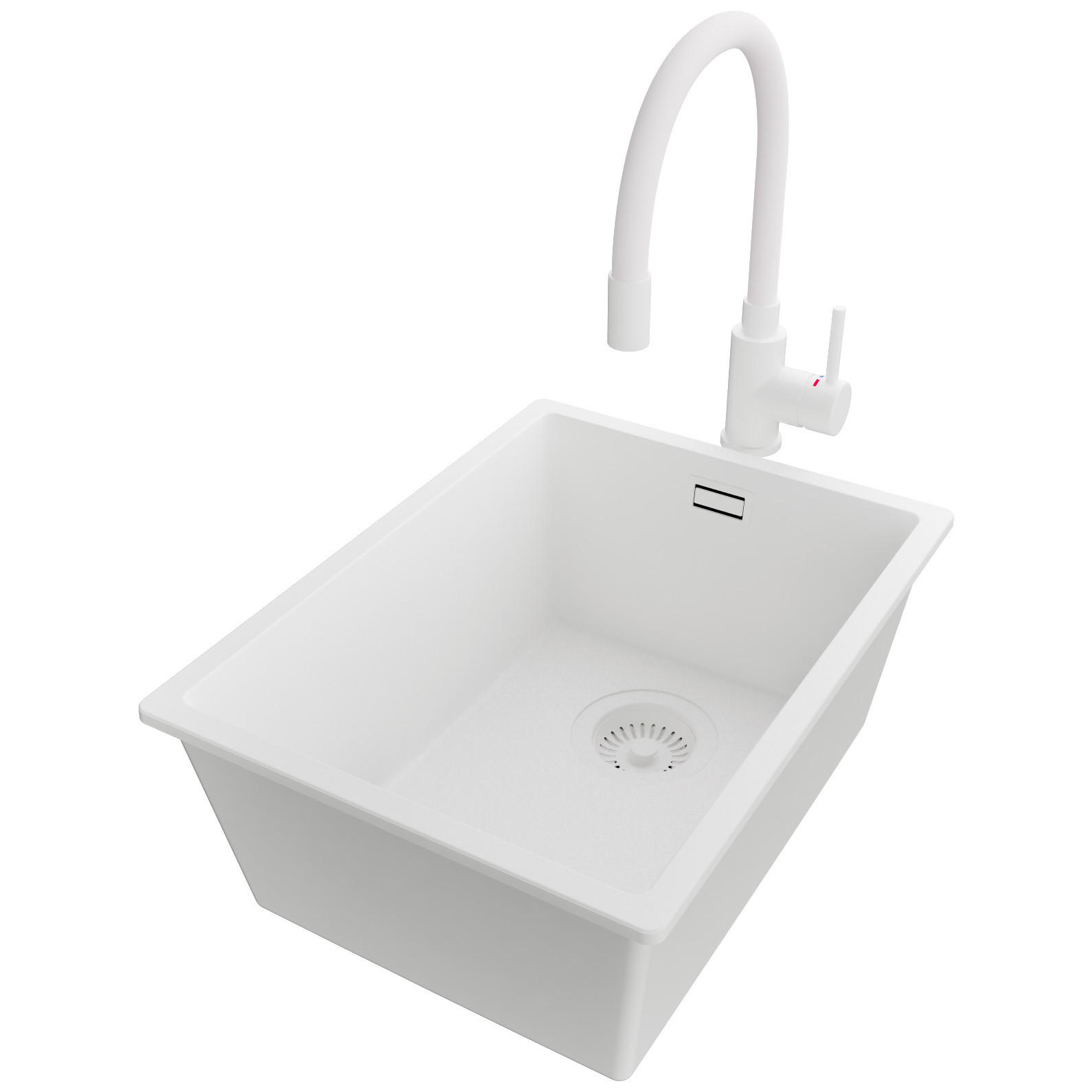 UNTERBAUSPÜLE GRANIT London, 2-er set Alles Weiß 36/47 cm 1 Becken + Küchenarmatur 38/14 cm + Ablauf-Set ab 40er Unterschrank - Weiß, Kunststoff (36/20/47cm) - Primagran