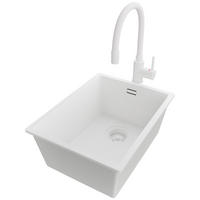 UNTERBAUSPÜLE GRANIT London, 2-er set Alles Weiß 36/47 cm 1 Becken + Küchenarmatur 38/14 cm + Ablauf-Set ab 40er Unterschrank - Weiß, Kunststoff (36/20/47cm) - Primagran