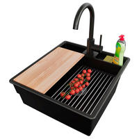 GRANITSPÜLE New York, 2-er set Schwarz 48/53 cm 1 Becken + Küchenarmatur 32/20 cm + Ablauf-Set + Küchenzubehörset ab 50er Unterschrank - Chromfarben/Beige, Kunststoff (48/20/53cm) - Primagran