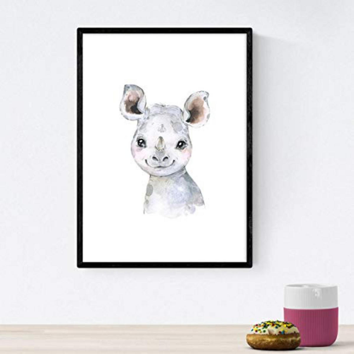 POSTER Set mit 4 Tiger Rhinoceros Giraffe und Suricata A3 Schwarzer Rahmen - Schwarz, Papier (29.7/3cm) - Nacnic