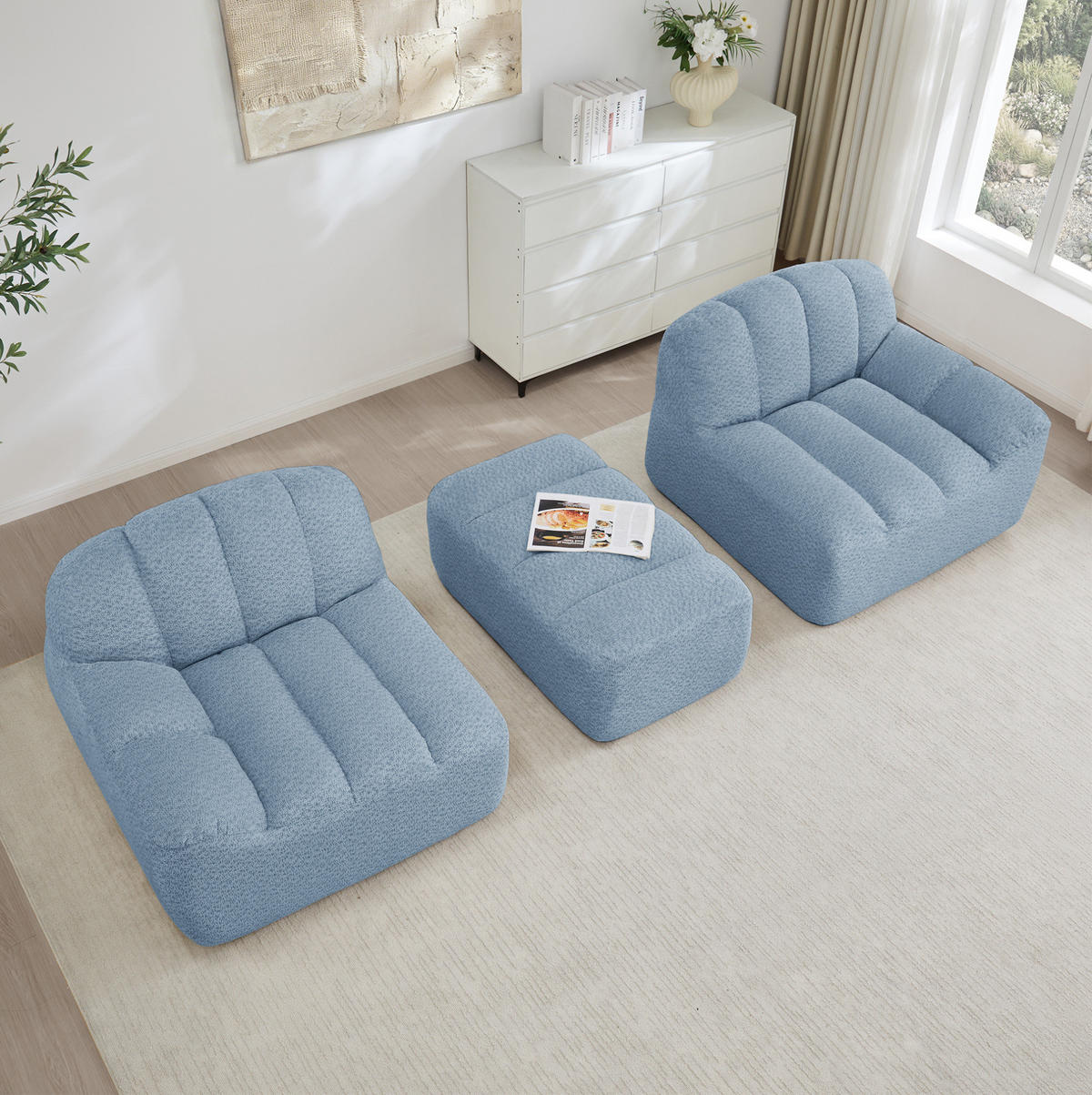 ECKSOFA 210/165/79 cm blau aus Granuliertem Fleece modular und montagefrei - Blau, Textil (165/210cm) - OKWISH