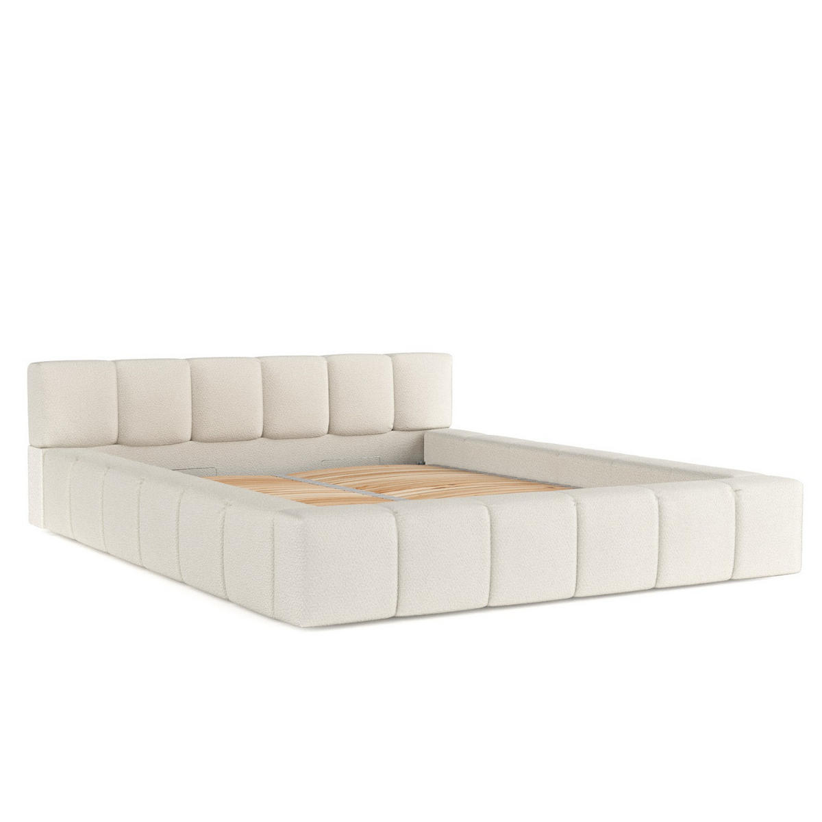 POLSTERBETT Milos mit Stauraum 180/200 cm Weiß im Bubble Stoff - Schwarz/Naturfarben, Holz/Holzwerkstoff (180/200cm) - AltaBeds