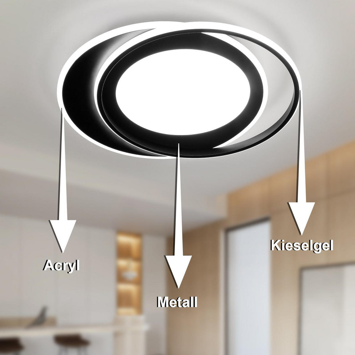 LED-DECKENLEUCHTE Sonnensystem 48.5/47.5/7 cm - Schwarz, Kunststoff (48.5/47.5/7cm) - Nettlife