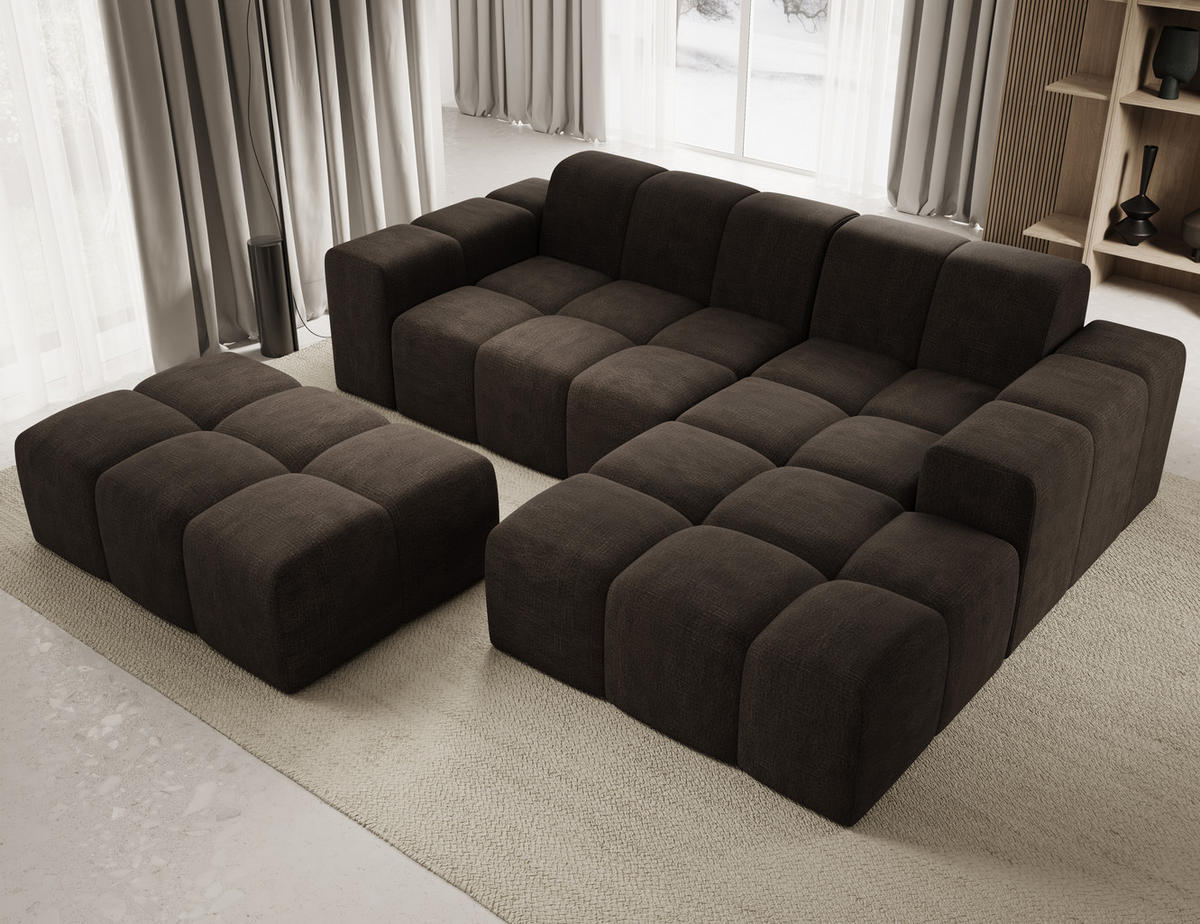 ECKSOFA Fogo mit Hocker, Couch L-Form, Sofa Rechts, Veloursstoff, 245x68x180 cm, Braun - Braun, Holz/Textil (245/180cm) - PROMETO Möbel