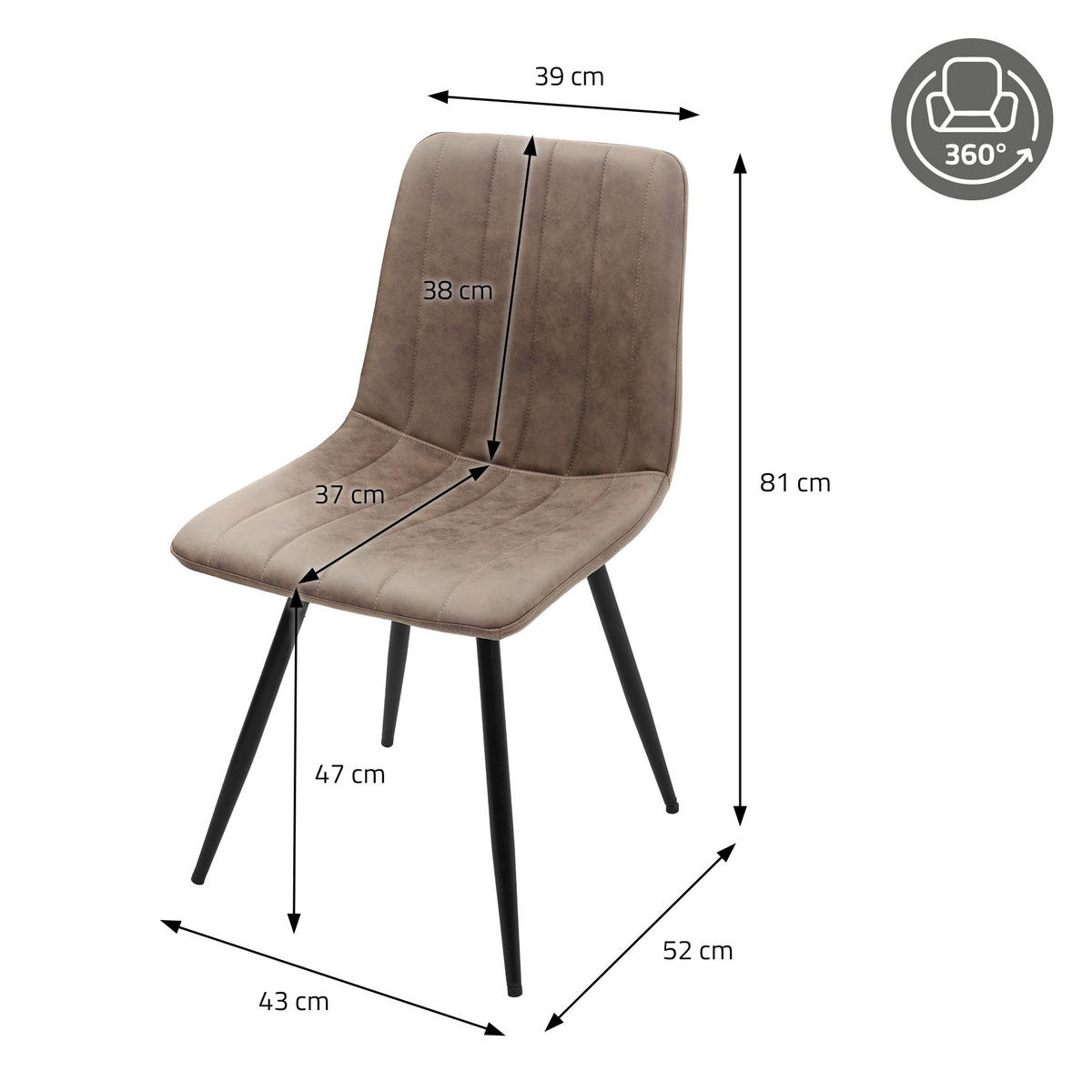 ESSZIMMERSTÜHLE 2er Set drehbar Küchenstühle gepolstert aus Kunstleder Braun - Schwarz/Braun, Textil/Metall (43/81/52cm) - ML-DESIGN