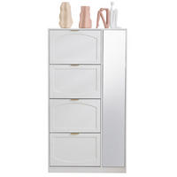 SCHUHSCHRANK 80/24/147 cm in Weiß mit Spiegel und 4 Klappen - Weiß, Holzwerkstoff (80/147/24cm) - Flora Grace